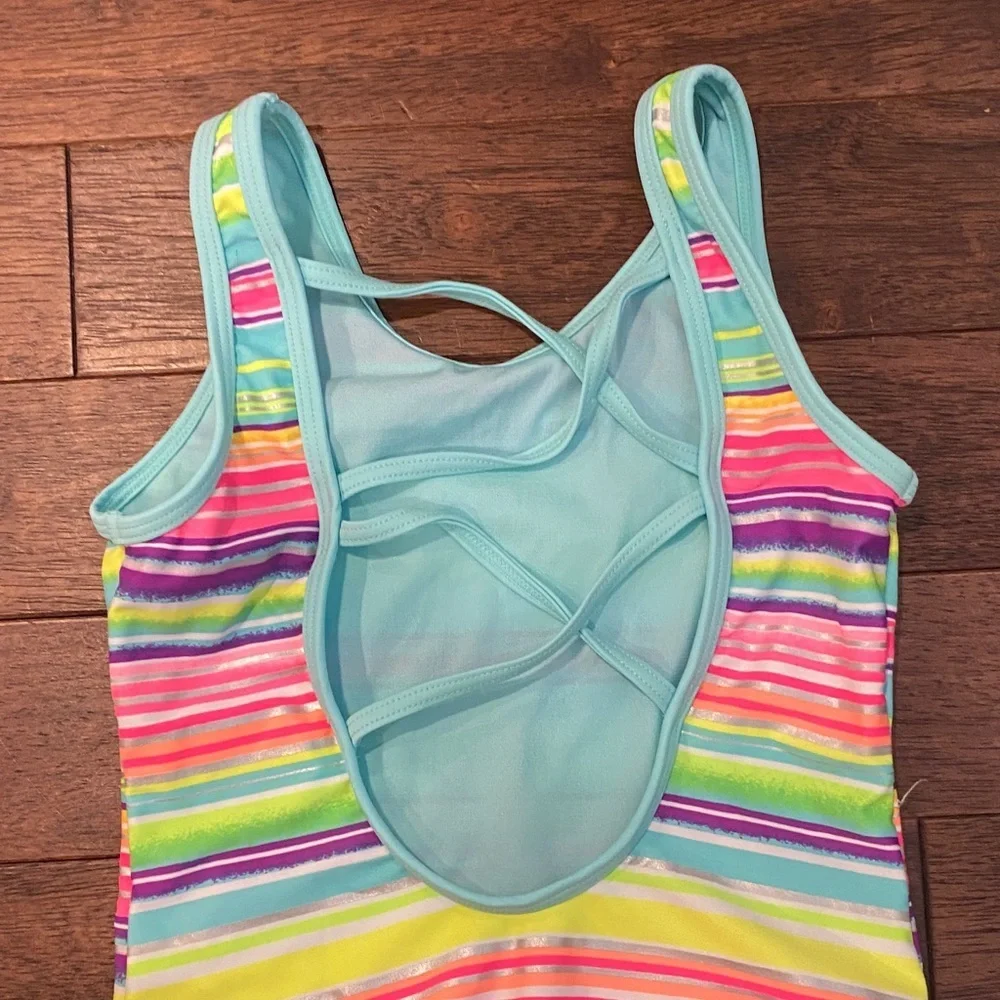 SO Multicolor Striped One-Piece Swimsuit with Aqua Trim